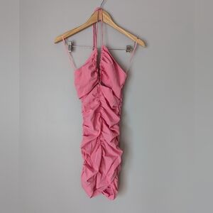 Zara Barbie Pink Cut-out Rushed Halter Mini Dress Womens Size S Cocktail Evening